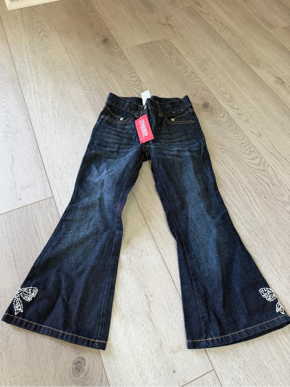 Gymboree Dark Blue Flare Jeans with Rhinestone Bow Detail